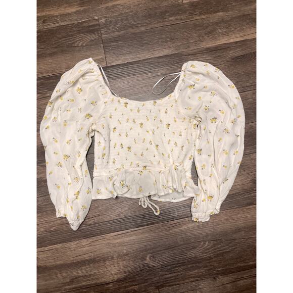 Hollister Floral Smocked Crop Top Puff Sleeve Babydoll Cottagecore S Coquette - Picture 3 of 8